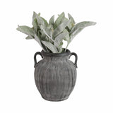 Ceramic Ribbed Texture Weathered Handle Vase