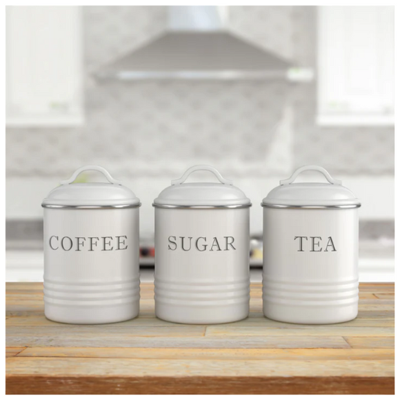 Set of 3 Metal Kitchen Canisters.