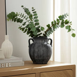 Ceramic Ribbed Texture Weathered Handle Vase