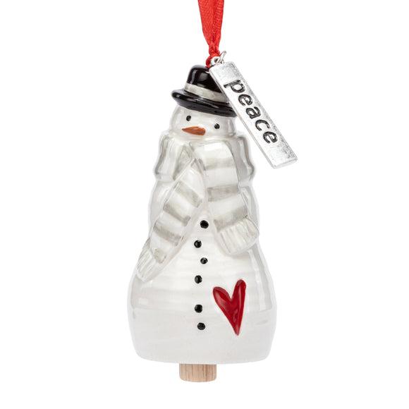 Peace Snowman Mini Bell Ornament