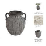 Ceramic Ribbed Texture Weathered Handle Vase