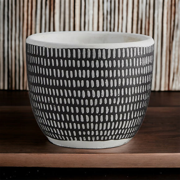 Black & White Vertical Striped Pot