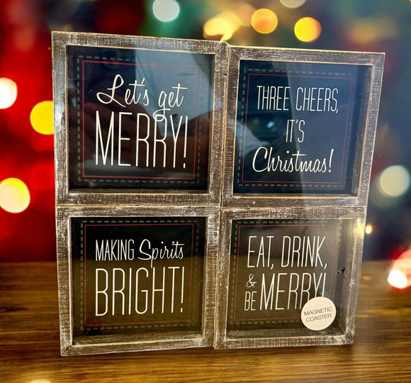 Making Spirits Bright Wood Framed Magnetic Coaster