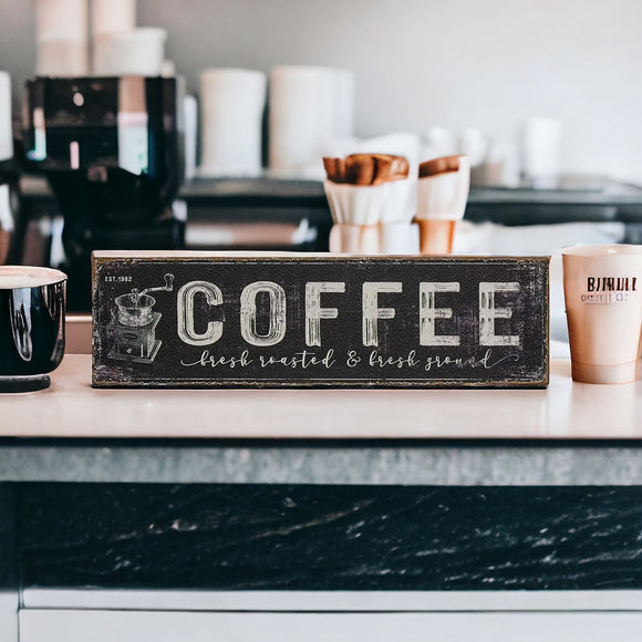 COFFEE Black Distressed Metal Sign