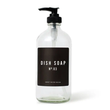 Glass Dish Soap Dispenser with Black Label.