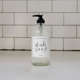 Glass Dish Soap Dispenser with White Label.