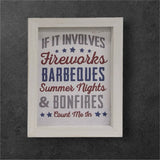 Fireworks, Barbeques Count Me In wood Sign