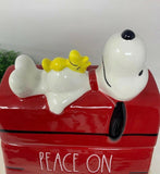 Rae Dunn X Peanuts Peace On Earth Snoopy Canister.