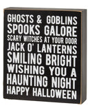 Ghost and Goblins Halloween Box Sign.