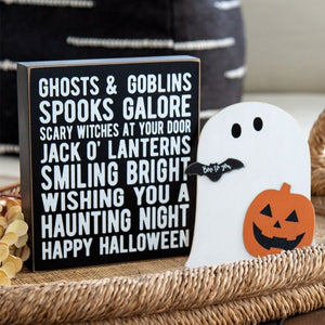 Ghost and Goblins Halloween Box Sign.