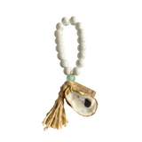 Sea Glass and White Wood Bead Decor with Gold Gilded Oyster Shell.