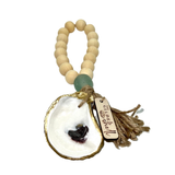 Sea Glass and Natural Wood Bead Decor with Gold Gilded Oyster Shell.