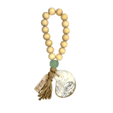 Sea Glass and Natural Wood Bead Decor with Gold Gilded Oyster Shell.