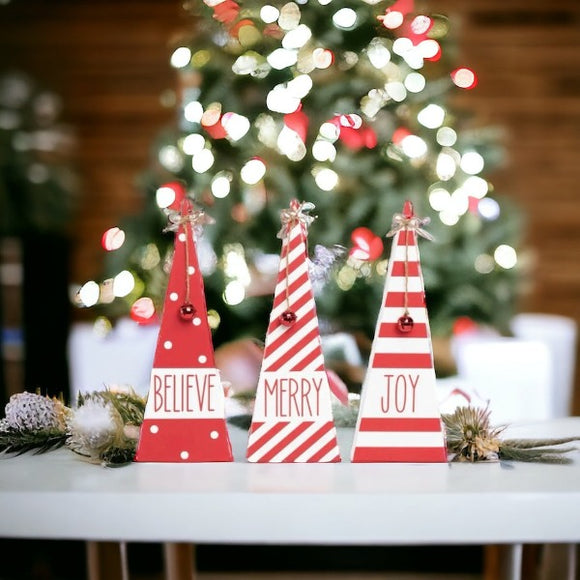 Set of 3 Wood Christmas Tree Decor