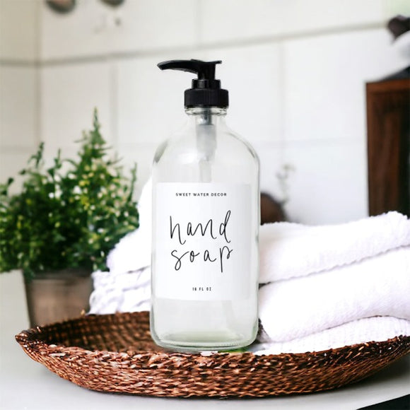 Glass Hand Soap Dispenser with White Label