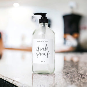 Glass Dish Soap Dispenser with White Label