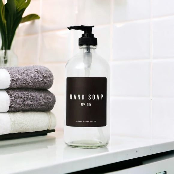 Glass Hand Soap Dispenser with Black Label