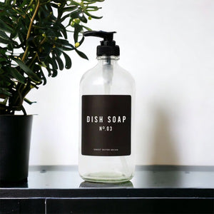 Glass Dish Soap Dispenser with Black Label