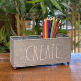 Rae Dunn "Create" Galvanized Metal 4 Section Desk Organizer.