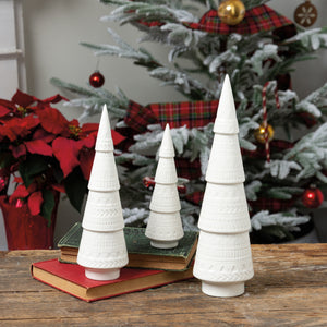 Set of 3 White Ceramic Christmas Trees