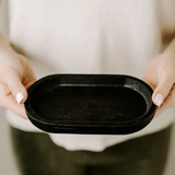 Small Black Oval Wood Tray.