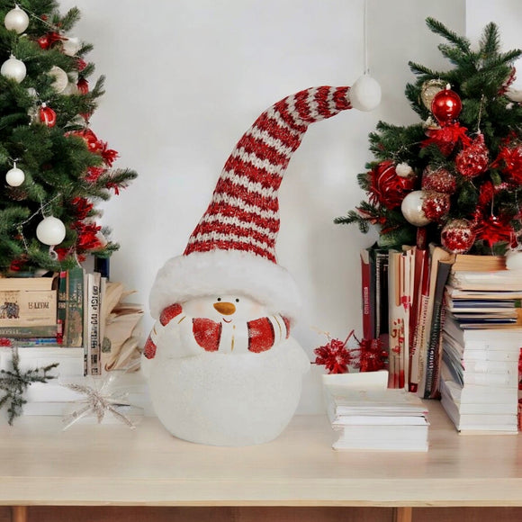 Christmas Snowman With Knit Hat Figurine