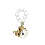 Tide Pool White Beads with Sea Glass and Gilded Oyster Tassel.