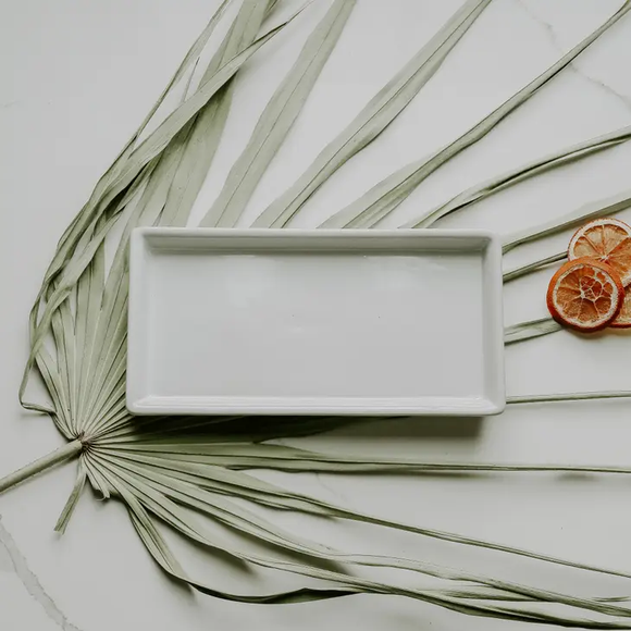 White Stoneware Tray.