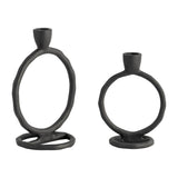 Set of 2 Metal Round Ring Taper Candle Holders