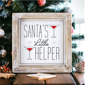 Santa's Little Helper Wood Framed Magnetic Coaster