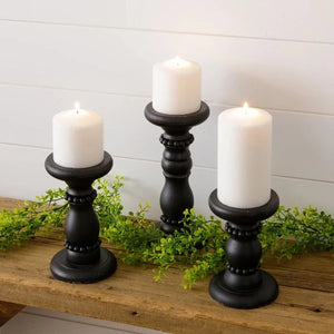 Black Beaded Candle Holders - Set of 3.